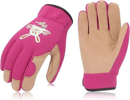Vgo... 1-Pair Age 6-7 Kids Gardening Gloves,Children Yard Work Gloves,Soft Safety Outdoor Playing Gloves (Size L,Purple Rabbit, KID-SL7362)