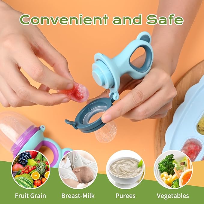 Baby Fruit Feeder Baby Breastmilk Popsicle Molds, Food Freezer Tray Storage Containers, Silicone Pacifier Feeder and Teether, Includes 6 Extra Food Pacifier
