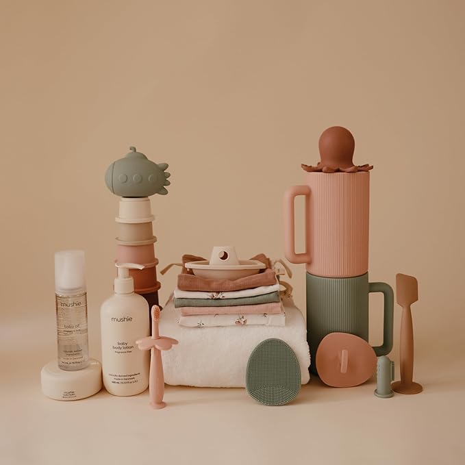 mushie Muslin Organic Cotton Washcloths 5-Pack (Pink Flowers Combo) | Soft Wipes for Baby Cleanups and Bathing