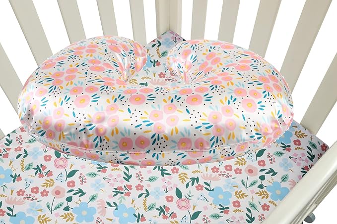 Satin Nursing Pillow Cover Set 2 Pack Ultra Soft Silk Compatible with Boppy Pillow for Breastfeeding Pillow Protect for Baby Hair and Skin Floral & Floral