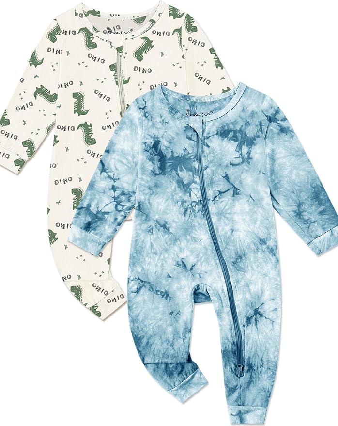 Jimonda Baby Girls Boys Footless Pajamas,Rayon From Bamboo Pjs 2 Way Zipper Long Sleeve Soft Sleeper,Infant Tie-dye Romper