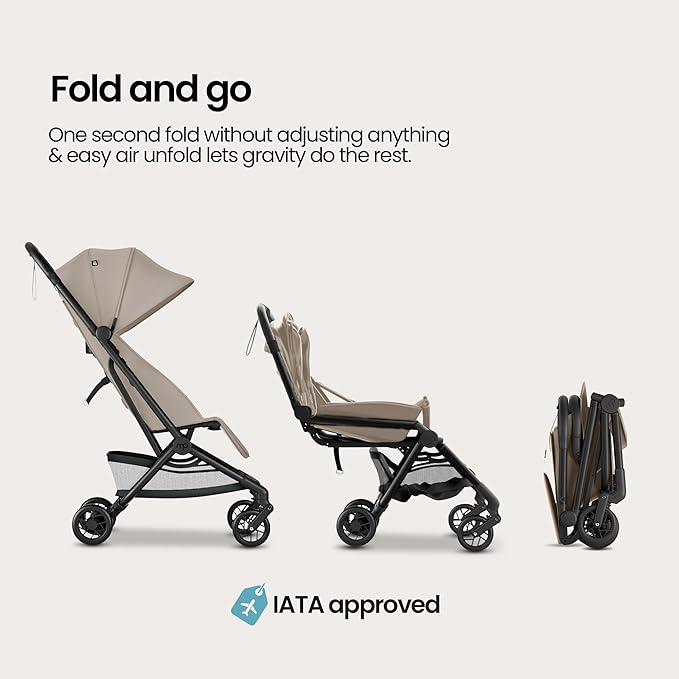 Mompush Velo Lightweight Travel Stroller, Compact & Airplane-Friendly for Baby and Toddler, Lie-Flat Seat, One-Hand Fold, with Leather Bumper Bar, Shoulder Strap, Raincover, Storage Bag & Cup Holder