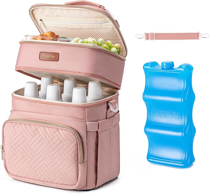 Insulated Breastmilk Cooler Bag with Ice Pack - Holds 6x9oz Bottles, Leakproof Double Layer, Bottle Cooler Bag with Adjustable Strap for Nursing Moms, Daycare & Travel