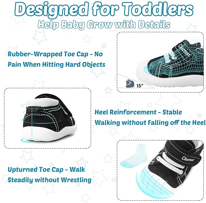 Baby Walking Shoes Toddler Girl Boy Soft Sole Breathable Cotton Canvas Shoes Infant Lightweight Non-Slip Safer Slip-on First Walkers Shoes Casual Tennis Wide Sneakers Rubber Soles Running Outdoor