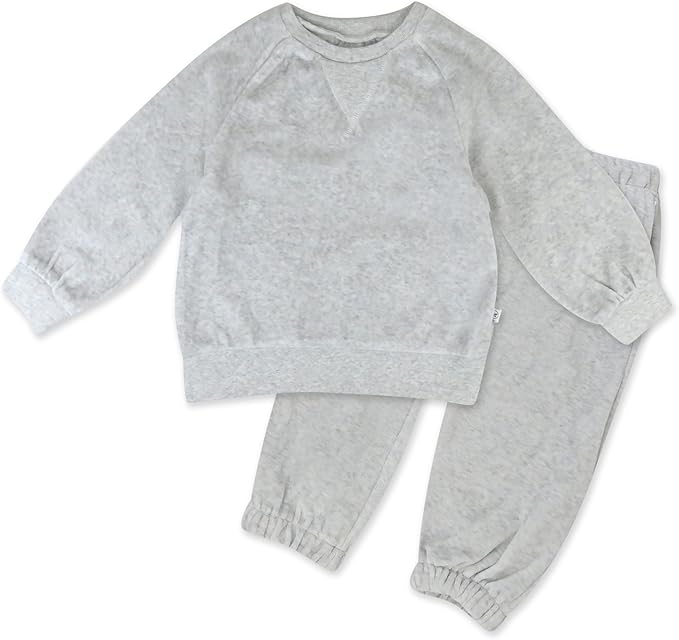 HonestBaby Baby 2-Piece Cozy Velour 100% Organic Cotton Sweatshirt and Jogger Sweatpants Set