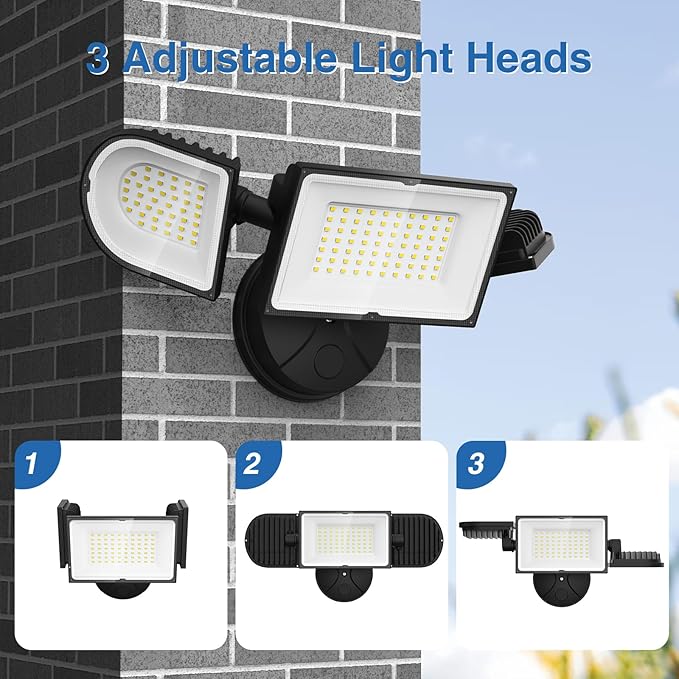 150W Flood Lights Outdoor Waterproof IP65, Exterior LED Floodlights with 3 Adjustable Heads, 15000LM Super Bright Security Lights Fixture, Outside Lights for House, Backyard