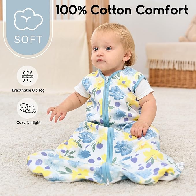 Yoofoss Baby Sleep Sack 12-18 Months 0.5 Tog Wearable Blanket for Baby, 3 Pack 100% Organic Cotton Infant Toddler Sleeping Sack 2-Way Zipper Lightweight Sleep Sack