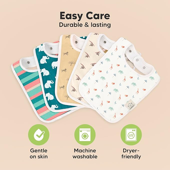 KeaBabies 8-Pack Organic Baby Bibs for Boys, Girls - Super Absorbent Cotton Drool Bibs for Baby Girl & Boy, Teething Toddler, Drooling Newborn, Ultra Soft & Machine Washable (Mesozoic)