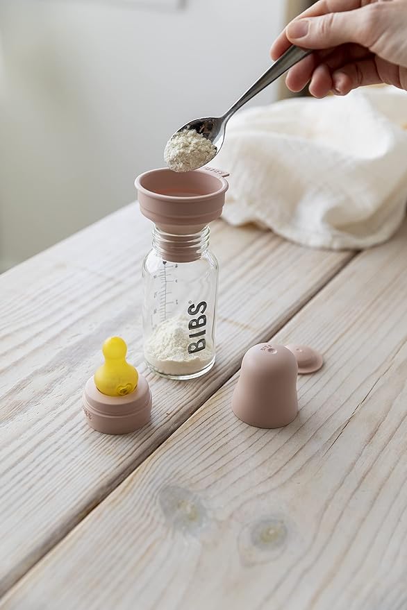 BIBS Baby Glass Bottle Complete Set 110 ml | BPA Free Natural Rubber | Made in Denmark | Sage