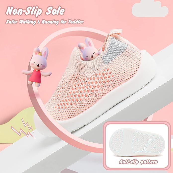 Baby Walking Shoes Toddler Girl Boy Soft Sole Breathable Cotton Canvas Shoes Infant Lightweight Non-Slip Safer Slip-on First Walkers Shoes Casual Tennis Wide Sneakers Rubber Soles Running Outdoor