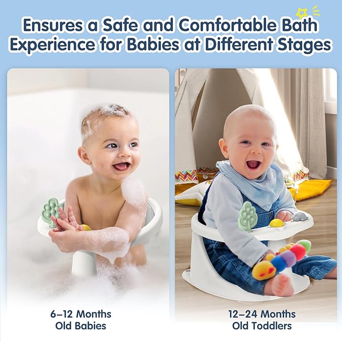 Baby Bath Seat for Babies 6 Months & Up, Non-Slip Bath Seats for Babies Sitting up,Bath tub Seat with Suction Cups,Safe & Comfortable Bath Chair Baby, Gray