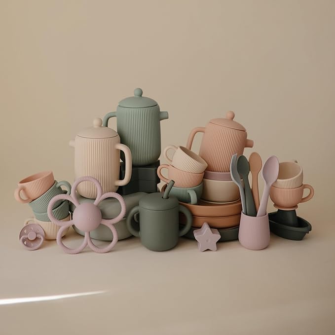 mushie Silicone Baby Tea Play Set | 4 Pieces Kitchen Play Toys for Toddlers 10 Months+ (Blush)