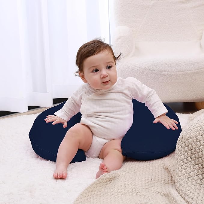 Nursing Pillow, Plus Size Breastfeeding Pillow Original Support for Baby Boys Girls Breastfeeding Essentials, with Removable Soft Cotton Cover (Dark Blue, Large (25.59 * 20.08 * 6.30 Inches))