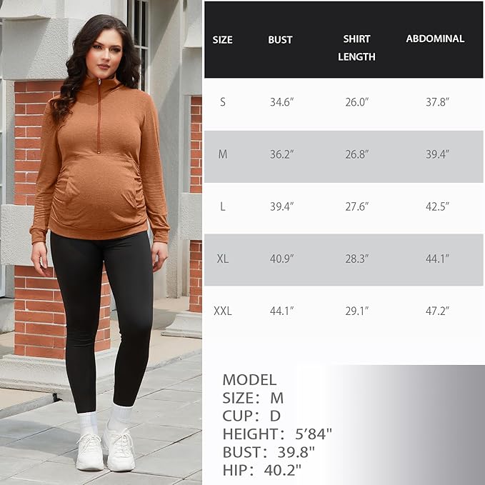 GINKANA Maternity Women's Long Sleeve Shirt Half Zipper Lapel Lightweight Casual Maternity Pullover with Pockets