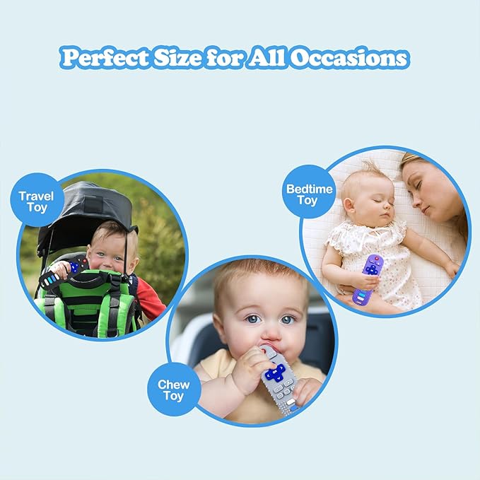 Baby Teething Toys, Food Grade Silicone Teether for Babies 3 6 12 18 Months, TV Remote Shape Toddlers Chew Toys, Freezer BPA Free (Pink+Blue)
