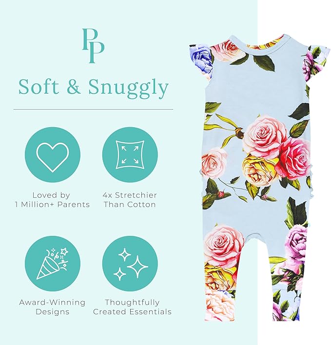 Posh Peanut Baby Girl Pajamas – Ruffled Cap Sleeve Romper PJs – Soft Viscose from Bamboo One-Piece for Babies & Toddlers