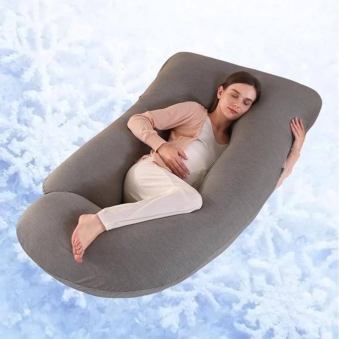 Pregnancy Pillow, Full Body Maternity Pillow 57 inch, with Removable Washable Cover - Sleep Support for Legs, Back, Neck, Shoulder, HIPS, Belly for Pregnent Women (Cooling Cover)
