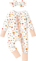 PATPAT Baby Girl Boy Clothes Newborn Infant Footie – Soft Viscose from Bamboo– 2-Way Zipper, Fold-Over Mitten, Ruffle Trim