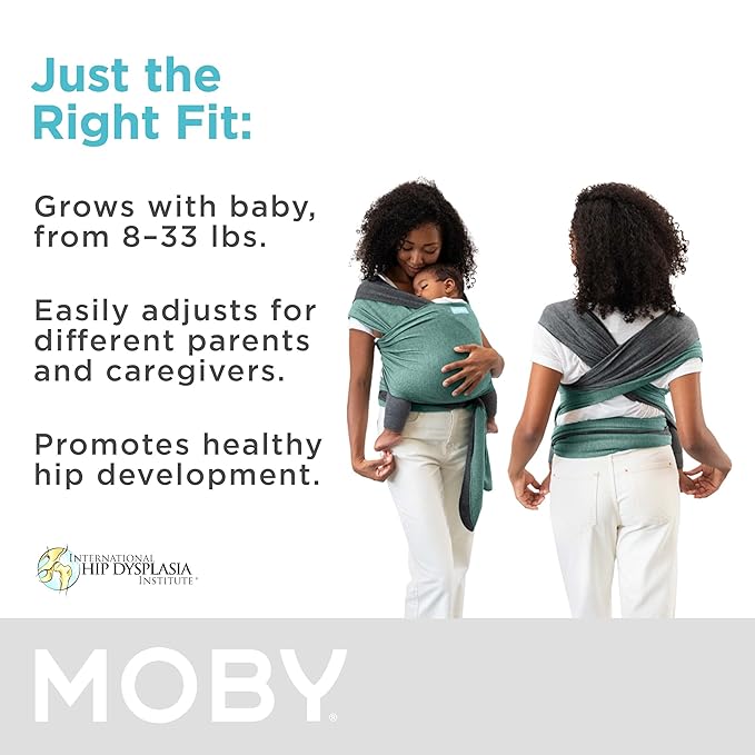 Moby Baby Wrap Carrier Reversible for Newborns to Toddlers (8-33lbs), Infant Sling Carrier, Ultra Lightweight & Hands Free Design, Adjustable for All Body Types (Jade/Grey)