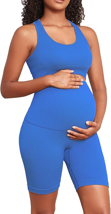 Women's Maternity 2 Piece Outfit Set - Bra & Shorts for Pregnancy - Yoga workout Lounge Wear Sets