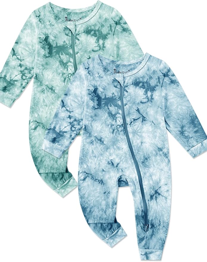 Jimonda Baby Girls Boys Footless Pajamas,Rayon From Bamboo Pjs 2 Way Zipper Long Sleeve Soft Sleeper,Infant Tie-dye Romper
