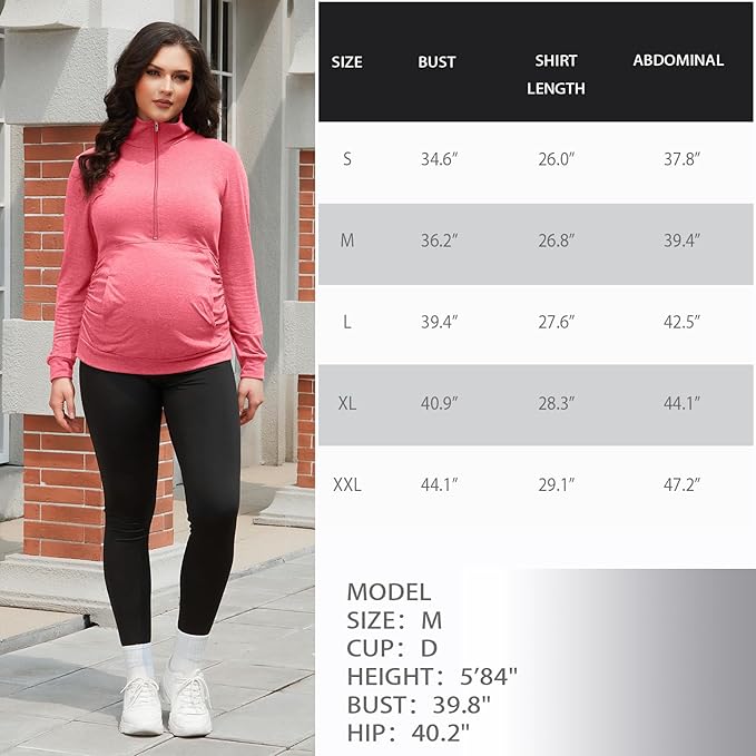 GINKANA Maternity Women's Long Sleeve Shirt Half Zipper Lapel Lightweight Casual Maternity Pullover with Pockets