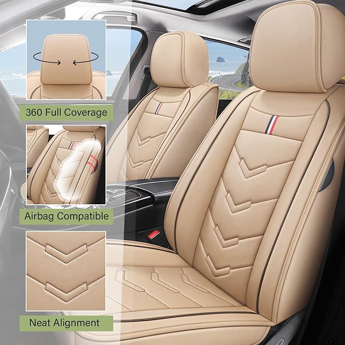 Leather Car Seat Covers Fit for LR Defender 2020-2025, 5 Seater Waterproof and Wear-Resistant Seat Cover Interior Accessories(Full Set,Beige)