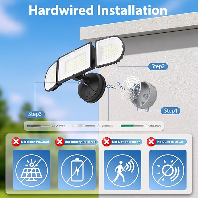 150W Flood Lights Outdoor Waterproof IP65, Exterior LED Floodlights with 3 Adjustable Heads, 15000LM Super Bright Security Lights Fixture, Outside Lights for House, Backyard