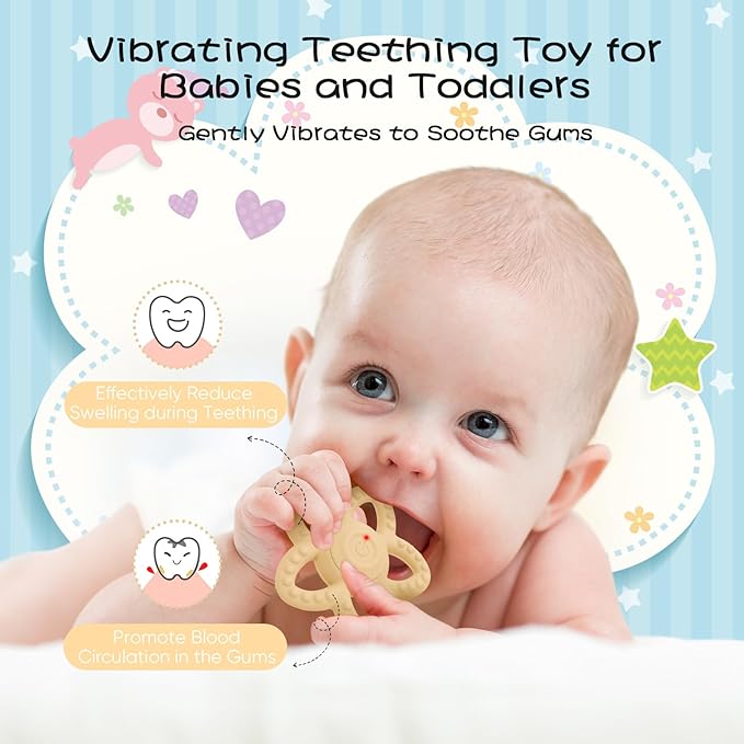 Vibrating Sensory Chew Toy, Teether Teething Toys for Baby 6-18 Months, Sensory Toys for Kids with Autism&Toddler Travel Essential - 3X Vibration Settings, Gifts for Boys Girls