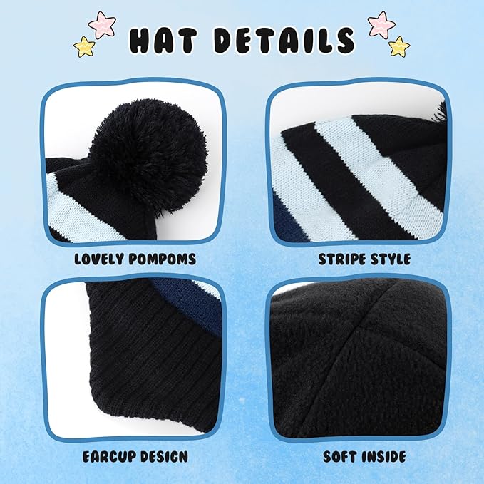 Duoyeree Kids Beanie Hat for Boys Girls Pom-pom Kint Hats Cozy Lining Winter Skull Cap