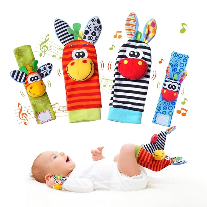 Baby Toys 0-6 Months, Wrist Rattles Foot Finder Socks Set, Infant Rattle Socks and rattles Wrist, Soft Newborn Sensory Toys,Infant Wrist Rattles for Babies 0-6 Months,Baby Gifts 6-12 Months