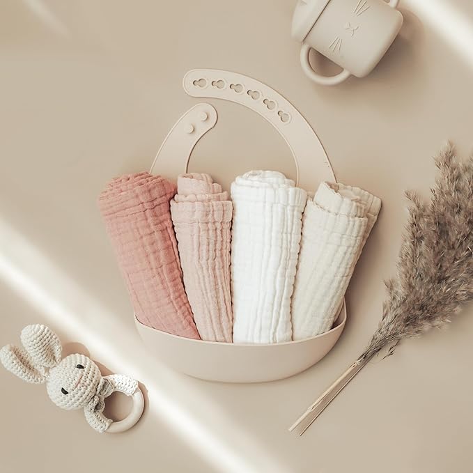 Konssy Baby Muslin Washcloths 7-Pack, 100% Cotton Baby Bath Washcloths, Soft & Absorbent Wash Cloths and Burp Cloths for Newborn Kids Girls & Boys, 11x11 inches