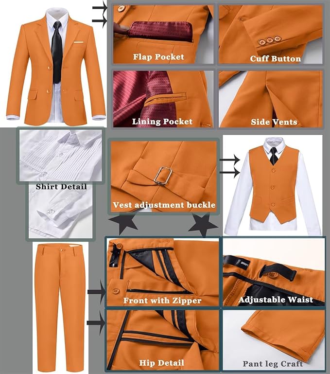 Boys Suit Set Slim Fit Kids Formal Suits Toddler Tuxedo Wedding Prom Classic Suits for Boy Teen Black Blue Dress Outfit