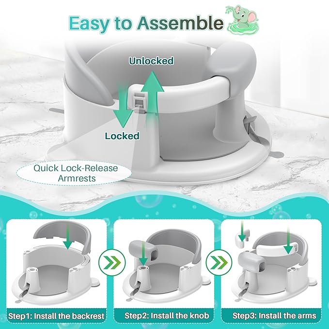 Inaya Baby Bath Seat for Babies 6 Months & Up, Non-Slip, Safe and Comfortable Bathub Chair for Sitting-Up, Ideal Open Design – Essential Bath Time Support (Pink)