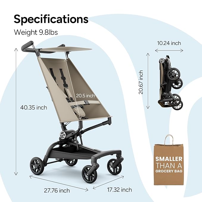 Mompush Jeto Lightweight Travel Stroller – 9.8 lbs Ultra-Compact, One-Hand Fold, Airplane Cabin Approved, All-Terrain Wheels, Smooth Ride for Toddlers, Perfect for Travel & Daily Use