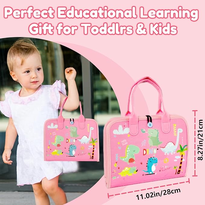 Qizfun Busy Board Montessori Toy for Toddlers, Educational Sensory Learning Toy for Fine Motor Skills, Preschool Travel Toy for Airplane & Car, Gifts for Boys and Girls