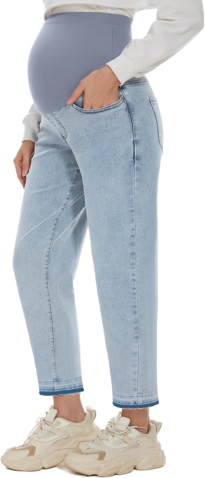 POSHGLAM Women's Maternity Jeans Over Belly Comfy Stretch 28'' Boyfriend Jeans Loose Pregnancy Pants, S-XXL