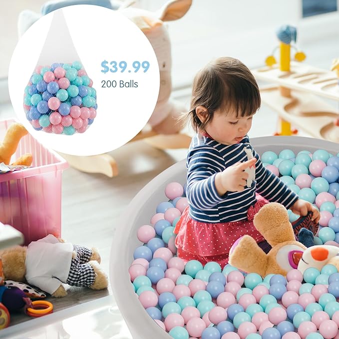 INFANS Foam Ball Pit for Toddlers with 200 Balls, 36"x 12" Large Round Ball Pool Playpen with Soft Memory Sponge Pad, BPA Free, Ideal Gift for Kids Babies Indoor Outdoor (Gray)