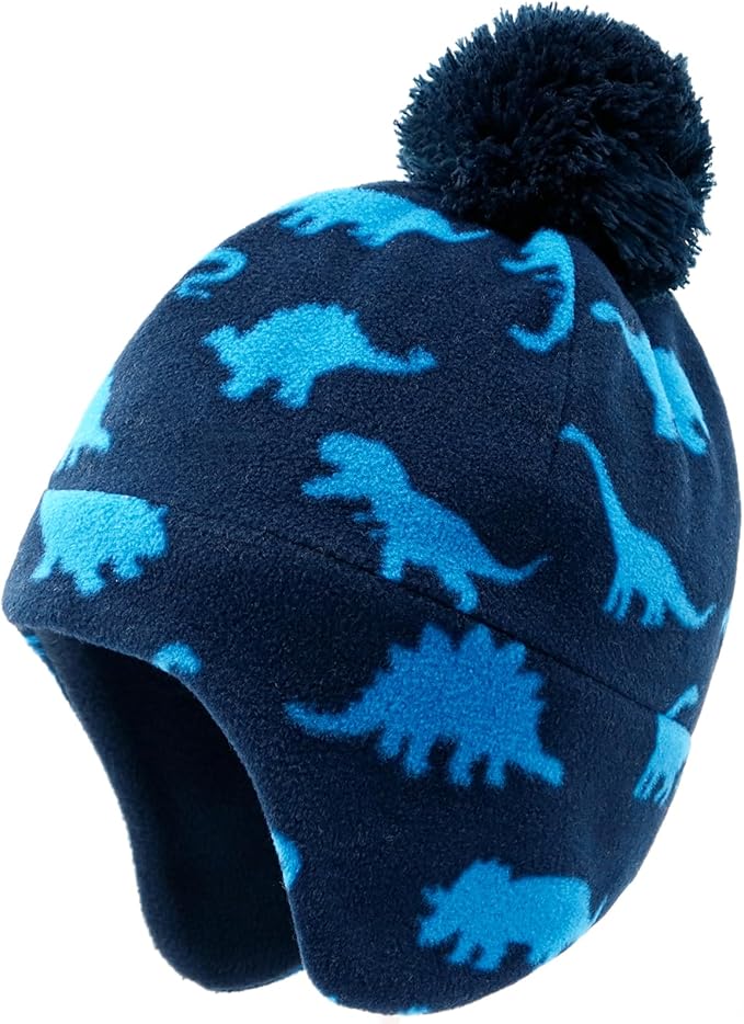 Duoyeree Kids Beanie Hat for Boys Girls Pom-pom Kint Hats Cozy Lining Winter Skull Cap