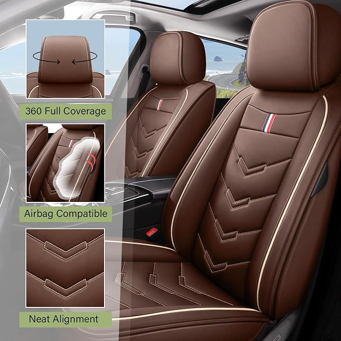 Leather Car Seat Covers Fit for LR Defender 2020-2025, 5 Seater Waterproof and Wear-Resistant Seat Cover Interior Accessories(Full Set,Coffee)