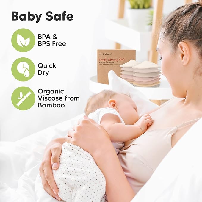 Organic Nursing Pads - 14 Washable Viscose Derived from Bamboo Breastfeeding Pads, Wash Bag, Reusable Breast Pads for Breastfeeding, Nipple Pads for Breastfeeding Essentials(Neutrals, M 3.9")