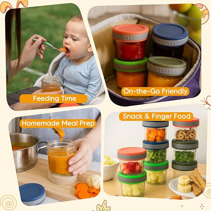 Tronco Glass Food Storage Jars with Lids (4 oz, 12 Pack) – Baby Food, Breast Milk, Snacks, Puree, Reusable Small Containers for Meal Prep, Spice Storage, Freezer, Microwave, Dishwasher Safe
