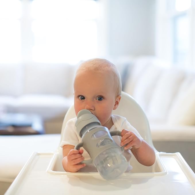 Dr. Brown's Milestones Wide-Neck Sippy Straw Bottle with 100% Silicone Handles and Weighted Straw, 9 oz/270 mL, Gray, 6m+ (Pack of 6)