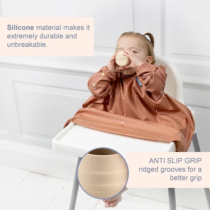 BIBaDO - Sippit Silicone Baby Cup, Fawn (2-Pack) - Open Training Silicone Cups - Soft, Non Slip Grip, Weighted Base - Durable, Dishwasher Safe, BPA Free - Toddler Cups - Baby Essentials - 6 Months+