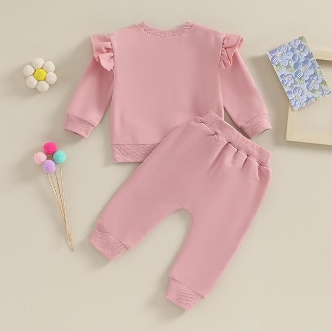 Fernvia Toddler Baby Girl Clothes 3 6 9 12 18 24 Months Fall Outfits Solid Long Sleeve Sweatshirt Tops + Pants Set