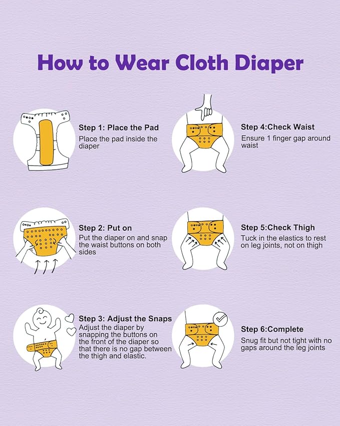 Babygoal Baby Cloth Diaper 6 Pack with 6pcs Inserts and Wet Bag for Fitted Diapers and Prefolds, Adjustable and Reusable Covers for Toddler Boys and Girls