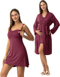 SUNNYBUY Women's Nursing Nightgown Maternity Robe Set, 3 in 1 Labor Delivery Breastfeeding Dress Postpartum Sleepwear
