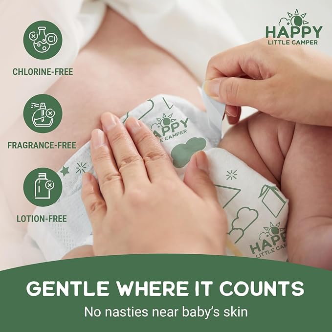 Happy Little Camper Super Saver Diapers, Size 3, 100 Count | Budget-Friendly Disposable Baby Diapers for Sensitive Skin | Hypoallergenic, Fragrance-Free, Ultra Absorbent