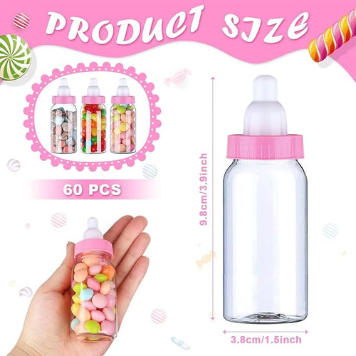 60 Pcs 4.5 Inch Baby Mini Milk Bottle Baby Shower Favor Fillable Feeding Bottle Candy Box Small Plastic Candy Container DIY Gift for Boy Girl Newborn Baptism Party Decor (Pink)