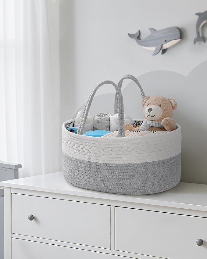 Maliton Cotton Rope Diaper Caddy Organizer - Nursery Storage Caddy, Baby Boy Changing Table Must Have, Perfect